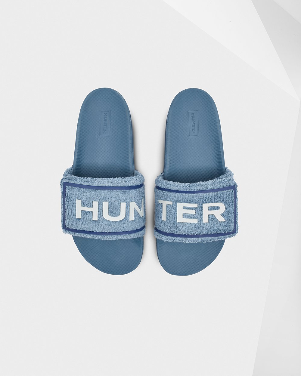 Womens Hunter Slides Blue - Original Terry Towelling Logo Adjustable - 9124837-SZ